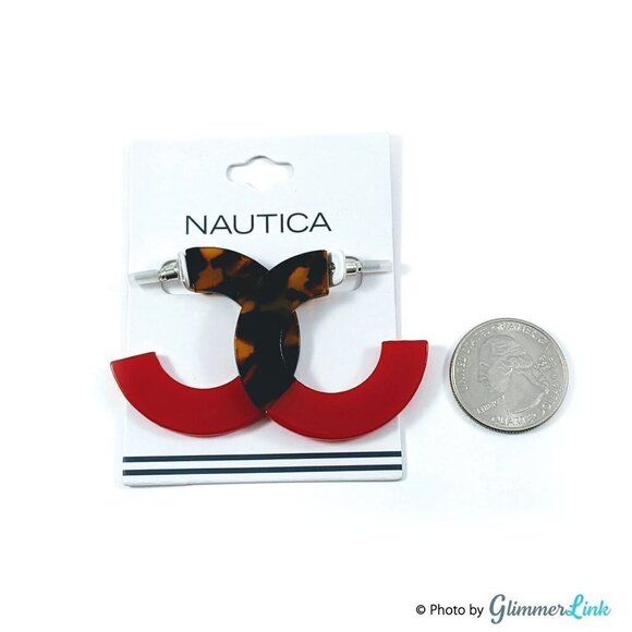 NWOT Nautica Red & Faux Tortoise Hoop Earrings - Picture 3 of 7